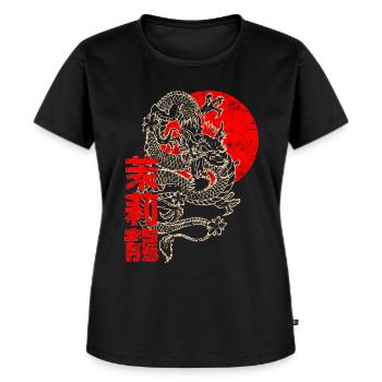 Japanischer Chinesischer Drache Schriftzeichen - Frauen Premium Bio T-Shirt - Schwarz - Vorne - Selfina (174cm)