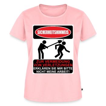 Sicherheitshinweis Zur Vermeidung von Verletzungen - Frauen Premium Bio T-Shirt - Rosa - Vorne - AI Model Female 172 dark (172cm)