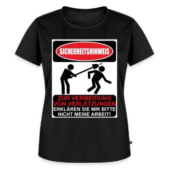 Sicherheitshinweis Zur Vermeidung von Verletzungen - Frauen Premium Bio T-Shirt - Schwarz - Vorne - Selfina (174cm)