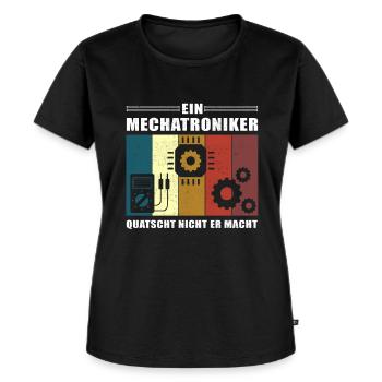 Ein Mechatroniker quatscht nicht | KFZ - Frauen Premium Bio T-Shirt - Schwarz - Vorne - Selfina (174cm)