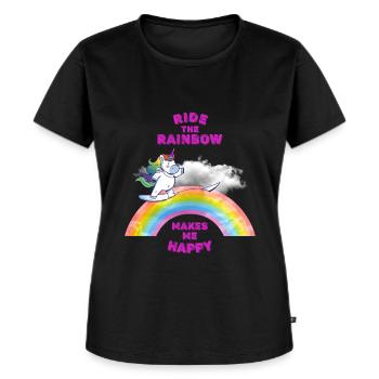 Unicorn surfing on a rainbow. - Women's Premium Organic T-shirt - black - Front - Selfina (174cm)
