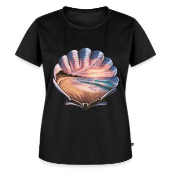 Muschel Strand Szene Serene Ozean Landschaft - Frauen Premium Bio T-Shirt - Schwarz - Vorne - Selfina (174cm)