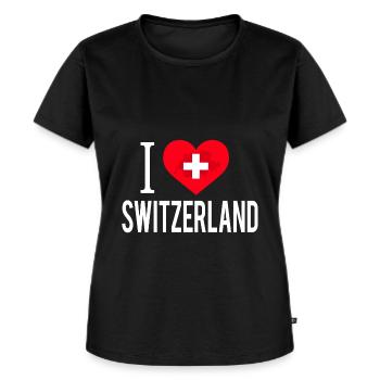I Love Switzerland / Schweiz - Frauen Premium Bio T-Shirt - Schwarz - Vorne - Selfina (174cm)