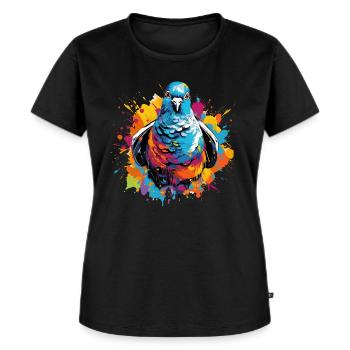 Bunte Taube Farbkleckse Farbspritzer - Frauen Premium Bio T-Shirt - Schwarz - Vorne - Selfina (174cm)