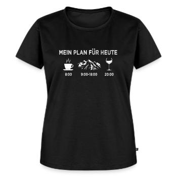Lustiger Wander Spruch Wandern Kaffee Berge Wein - Frauen Premium Bio T-Shirt - Schwarz - Vorne - Selfina (174cm)