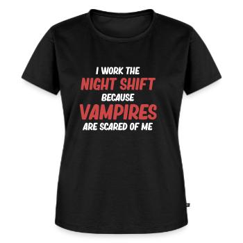 Je travaille de nuit parce que les vampires - T-shirt Premium bio Femme - noir - Devant - Selfina (174cm)