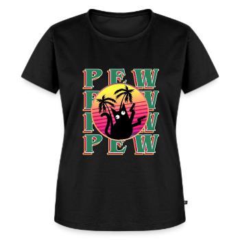 Katze pew pew pew | dream Artworks - Frauen Premium Bio T-Shirt - Schwarz - Vorne - Selfina (174cm)