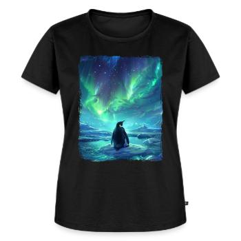 Nordlichter Tier Aurora Borealis Pinguin - Frauen Premium Bio T-Shirt - Schwarz - Vorne - Selfina (174cm)