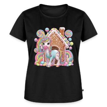 Candy Unicorn and Gingerbread House Magic - Women's Premium Organic T-shirt - black - Front - Selfina (174cm)