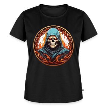 Grim Reaper with cowl in fire circle - Women's Premium Organic T-shirt - black - Front - Selfina (174cm)
