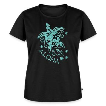 Schöne Mandala Schildkröte mit dem Spruch Aloha - Frauen Premium Bio T-Shirt - Schwarz - Vorne - Selfina (174cm)