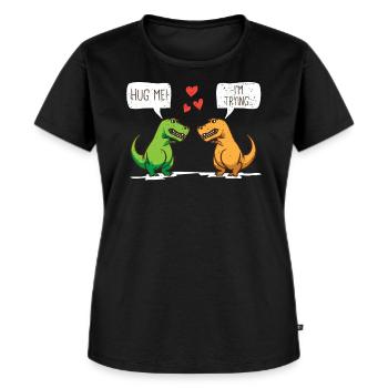 Hug me I´m Trying Umarm mich ich versuche es T-Rex - Frauen Premium Bio T-Shirt - Schwarz - Vorne - Selfina (174cm)