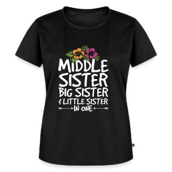 Geschwister Zitat für die mittlere Schwester - Frauen Premium Bio T-Shirt - Schwarz - Vorne - Selfina (174cm)