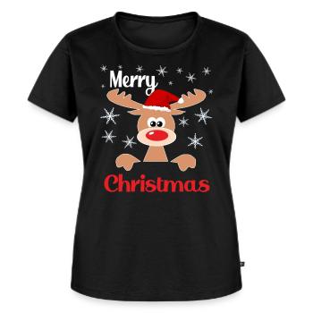 Merry Christmas Reindeer Geschenkidee - Rentier - Frauen Premium Bio T-Shirt - Schwarz - Vorne - Selfina (174cm)