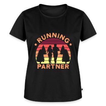 Cadeau de course de sport de jogging partenaire de course drôle - T-shirt Premium bio Femme - noir - Devant - Selfina (174cm)