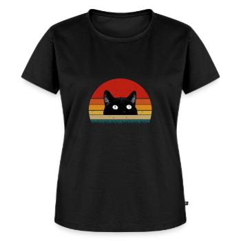 Weinlese-Jahr-Katzen-T-Shirt - Retro Art - Frauen Premium Bio T-Shirt - Schwarz - Vorne - Selfina (174cm)