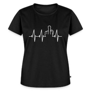 Mittelfinger Herzschlag - Fuck You EKG - Frauen Premium Bio T-Shirt - Schwarz - Vorne - Selfina (174cm)