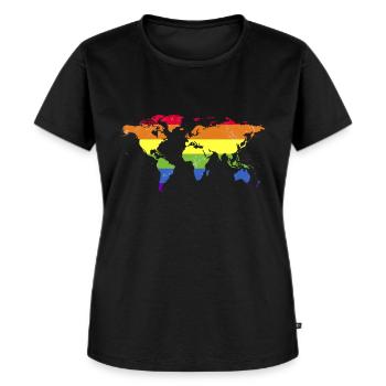 Regenbogen Weltkarte Flagge - Toleranz - Bunte - Frauen Premium Bio T-Shirt - Schwarz - Vorne - Selfina (174cm)