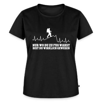 Wandern Wanderer Wander Nur Wo Du Zu Fuß Warst - Frauen Premium Bio T-Shirt - Schwarz - Vorne - Selfina (174cm)
