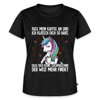Fass mein Kaffee an und ich klatsch dich Kaffee - Frauen Premium Bio T-Shirt - Schwarz - Vorne - Selfina (174cm)