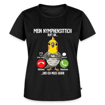 Mein Nymphensittich Ruft An - Frauen Premium Bio T-Shirt - Schwarz - Vorne - Selfina (174cm)