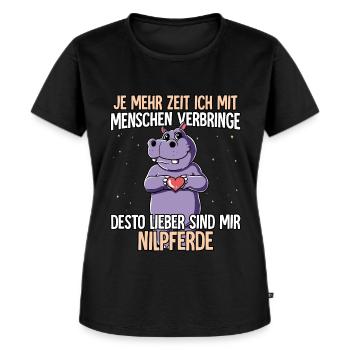 Nilpferd - Frauen Premium Bio T-Shirt - Schwarz - Vorne - Selfina (174cm)