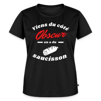 Saucisson cadeau drôle humour beauf - T-shirt Premium bio Femme - noir - Devant - Selfina (174cm)