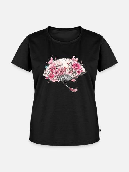 Floraler Fächer mit Aquarellblüten - Frauen Premium Bio T-Shirt - Schwarz