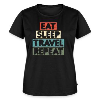Urlauber Reisender Eat Sleep Travel Repeat - Frauen Premium Bio T-Shirt - Schwarz - Vorne - Selfina (174cm)
