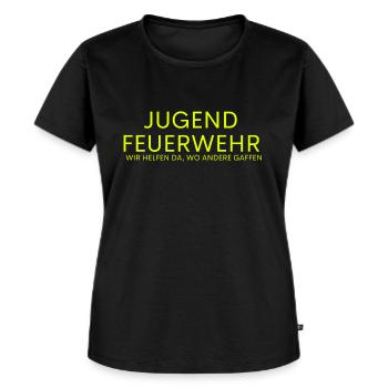 Jugend Feuerwehr - Wir helfen - Frauen Premium Bio T-Shirt - Schwarz - Vorne - Selfina (174cm)