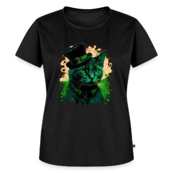 Katze Kätzchen St. Patricks Day Irland Irisch - Frauen Premium Bio T-Shirt - Schwarz - Vorne - Selfina (174cm)