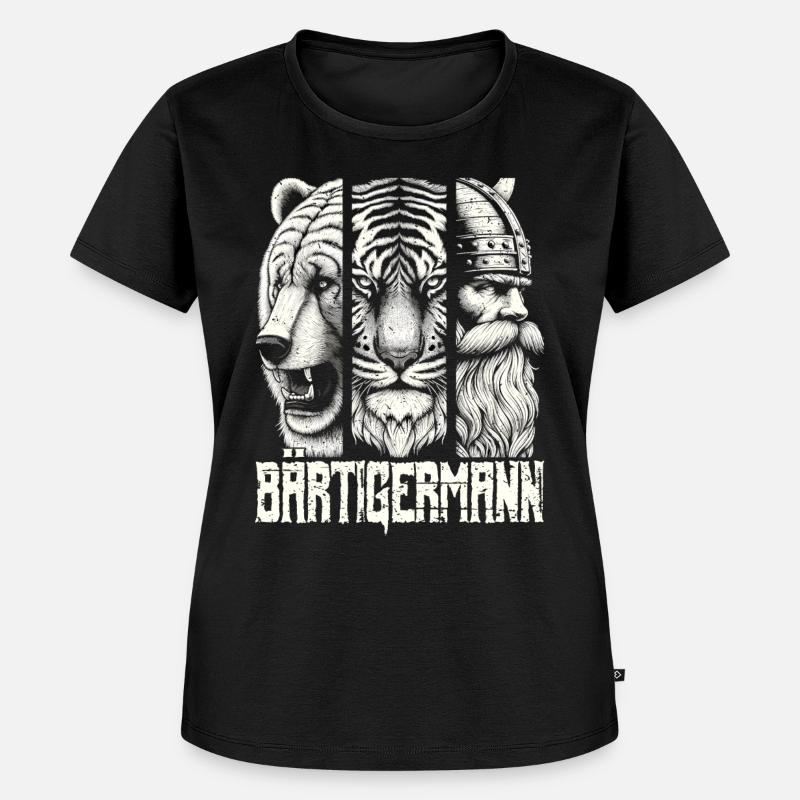 Bärtigermann Bär Tiger Mann Geschenk Bart - Frauen Premium Bio T-Shirt - Schwarz