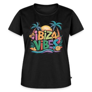 Ibiza Vibes Tropisches Paradies Sonnenuntergang - Frauen Premium Bio T-Shirt - Schwarz - Vorne - Selfina (174cm)