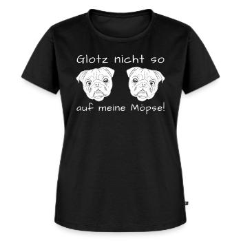 Glotz nicht so auf meine Möpse! - Frauen Premium Bio T-Shirt - Schwarz - Vorne - Selfina (174cm)