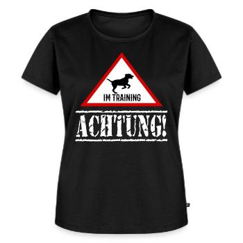 Hund im Training Hundetrainer Achtung - Frauen Premium Bio T-Shirt - Schwarz - Vorne - Selfina (174cm)