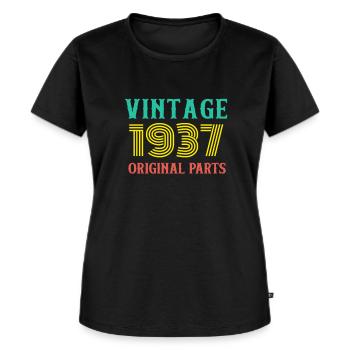 Année de naissance Millésime 1937 Pièces d’origine Anniversaire - T-shirt Premium bio Femme - noir - Devant - Selfina (174cm)