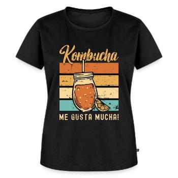 Kombucha Me Gusta Mucha Loves Fermented Drinks - Frauen Premium Bio T-Shirt - Schwarz - Vorne - Selfina (174cm)