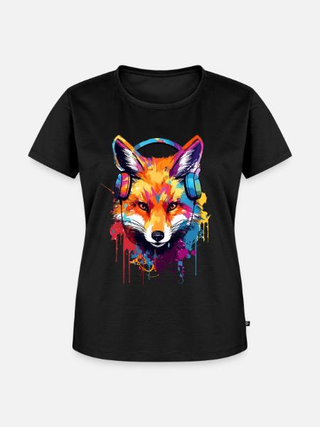 Bunter Fuchs mit Kopfhörer - Frauen Premium Bio T-Shirt - Schwarz