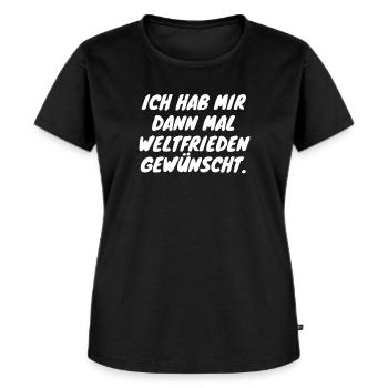 Ich habe mir dann mal Weltfrieden gewünscht - Frauen Premium Bio T-Shirt - Schwarz - Vorne - Selfina (174cm)