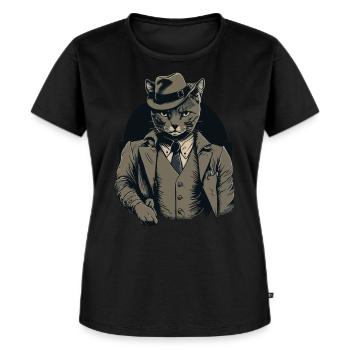 1920er Gangster Katze Anführer einer Katzen Gang - Frauen Premium Bio T-Shirt - Schwarz - Vorne - Selfina (174cm)