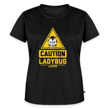 ATTENTION Amant de coccinelle - T-shirt Premium bio Femme - noir - Devant - Selfina (174cm)
