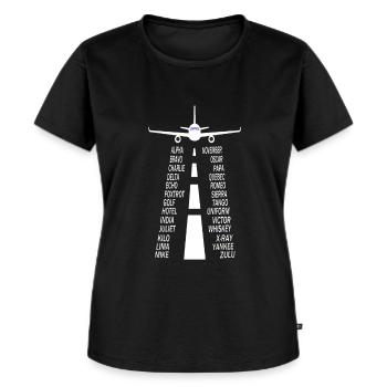 Pilotenalphabet Pilot Flugzeug - Frauen Premium Bio T-Shirt - Schwarz - Vorne - Selfina (174cm)