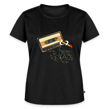 Lustig Kassette Stift - Frauen Premium Bio T-Shirt - Schwarz - Vorne - Selfina (174cm)
