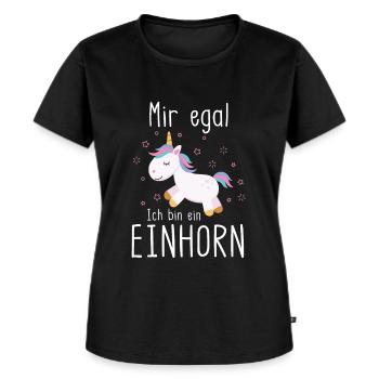 Mir Egal Einhorn Einhörner - Frauen Premium Bio T-Shirt - Schwarz - Vorne - Selfina (174cm)