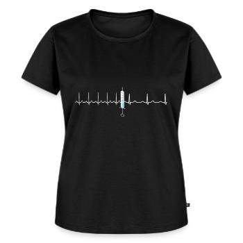 Lustiges EKG Herzschlag Spritze Anästhesie Arzt - Frauen Premium Bio T-Shirt - Schwarz - Vorne - Selfina (174cm)