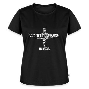 Pilot Pilotenalphabet - Frauen Premium Bio T-Shirt - Schwarz - Vorne - Selfina (174cm)