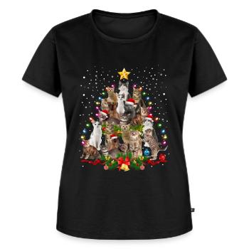Lustiger Katzen Weihnachtsbaum Weihnachten Katze - Frauen Premium Bio T-Shirt - Schwarz - Vorne - Selfina (174cm)