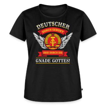 DDR Ossi Ostdeutschland - Frauen Premium Bio T-Shirt - Schwarz - Vorne - Selfina (174cm)