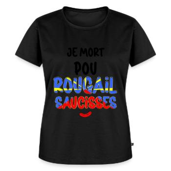 La Réunion Drapeau Rougail Saucisse - T-shirt Premium bio Femme - noir - Devant - Selfina (174cm)