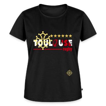 Rugby Toulouse Homme Faner Stade 6 Etoiles - Frauen Premium Bio T-Shirt - Schwarz - Vorne - Selfina (174cm)